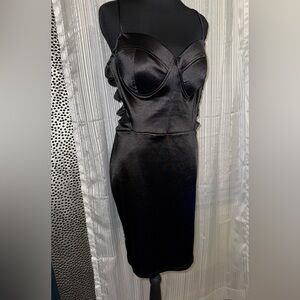 Haute Monde Black Satin Mini Dress